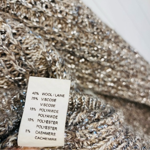 Ramy Brook Cashmere Wool Brown Marbled Silver Metallic V-Neck Knit Sweater Small - Picture 7 of 8